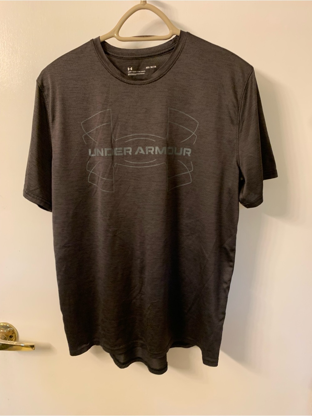 Under Armour Men's Black Heather Performance Short Sleeve Tee with Logo